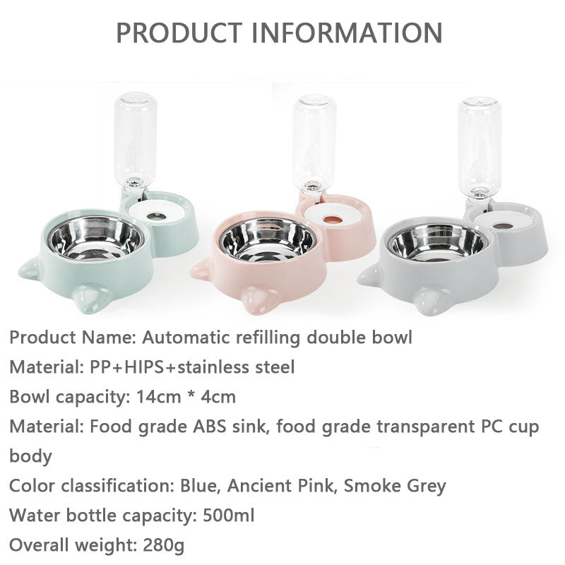 Dog Bowl Stainless Steel Double Dish - Auto Waterer for Pet canrusupet