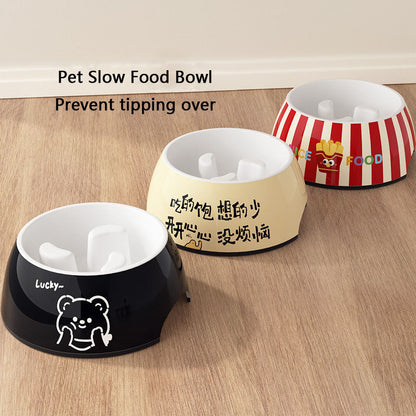 Non-Spill Slow Feeder Melamine Dog Bowl - Large Pet Dish canrusupet