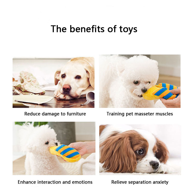 Striped Plush Squeaky Dog Toy Slippers - Durable Chew Toys canrusupet