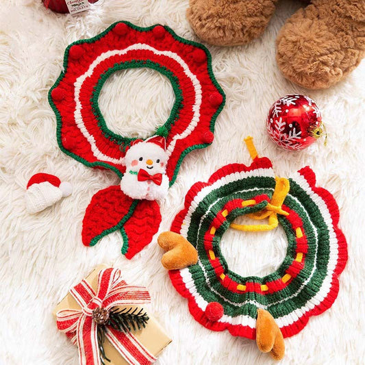 Christmas Winter Snowman Knit Dog Collar For Small Dog & Cat canrusupet