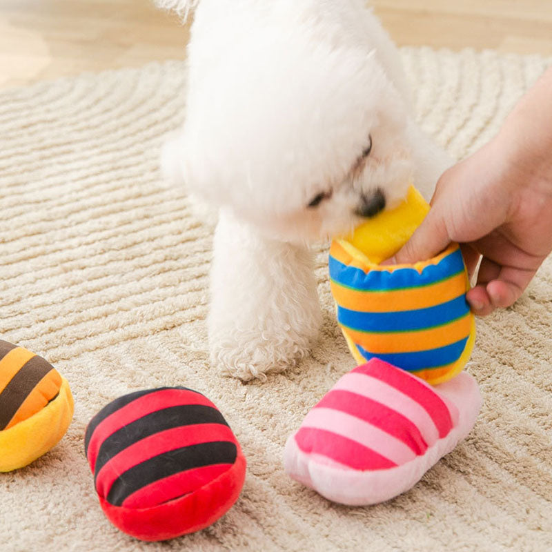 Striped Plush Squeaky Dog Toy Slippers - Durable Chew Toys canrusupet
