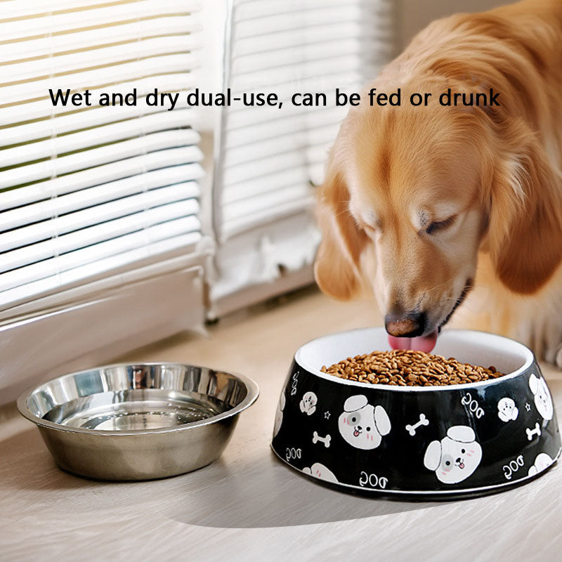 Cartoon Print Stainless Steel Dog Bowl For Large/Medium Dogs canrusupet