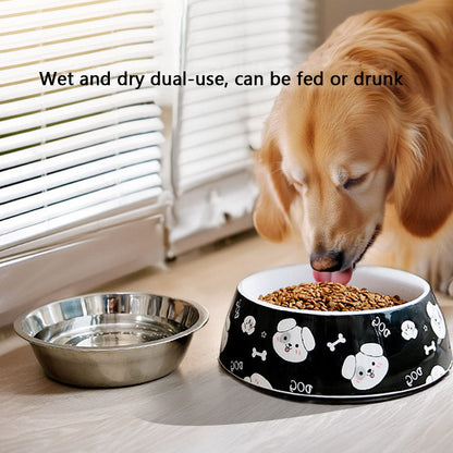 Cartoon Print Stainless Steel Dog Bowl For Large/Medium Dogs canrusupet