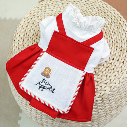 Pet Dog Clothes French Red Dress With Lace Collar - canrusupet