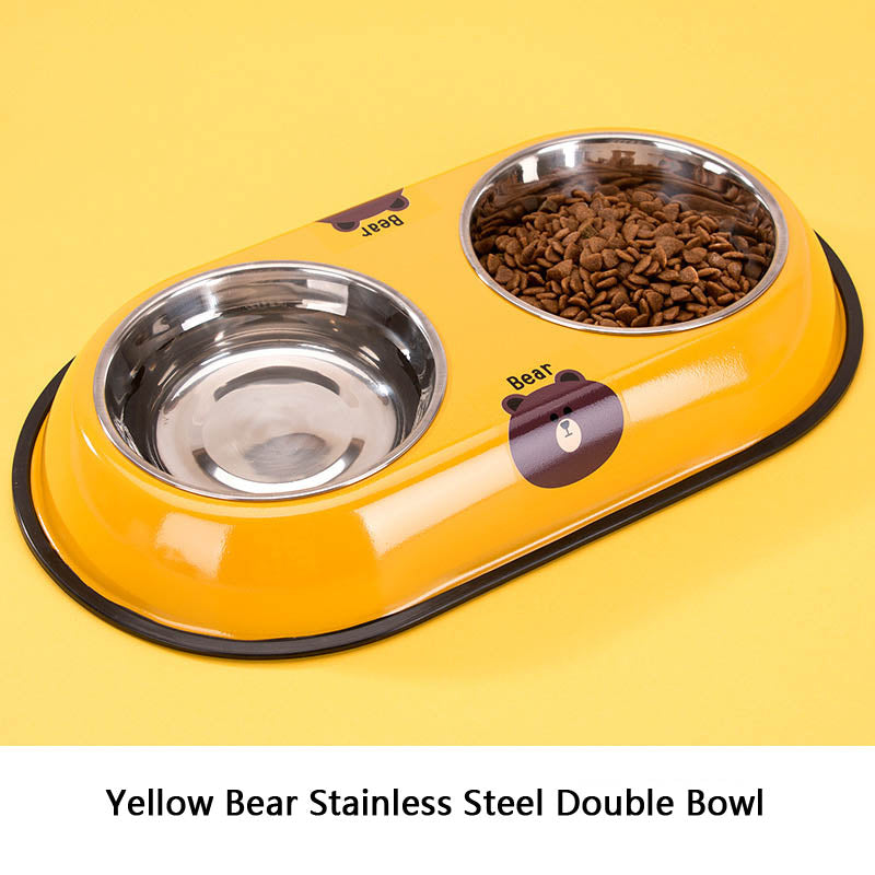 Cartoon Double Bowl Style Stainless Steel Dog Bowl For Pet canrusupet
