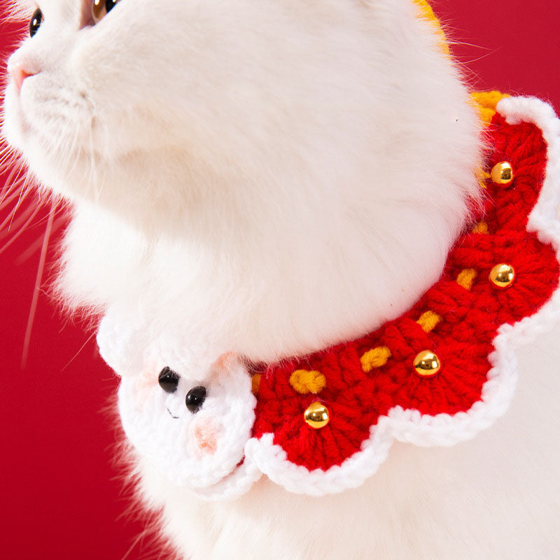 Festive Knit Cat Collar - Handmade Xmas & New Year Pet Gift canrusupet