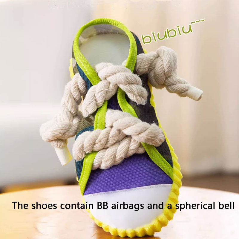 Squeaky Dog Toys | Candy-Striped Cotton Rope Slippers canrusupet
