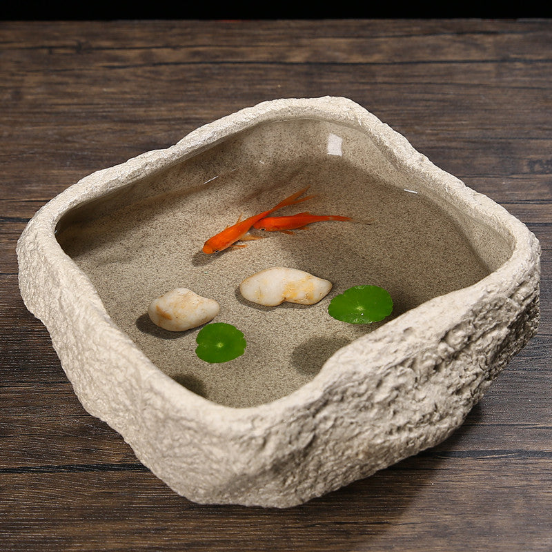 Fish Pond Ancient Landscaping Small Fish Tank Ecological Hydroponic Pond Bowl Basin - canrusupet