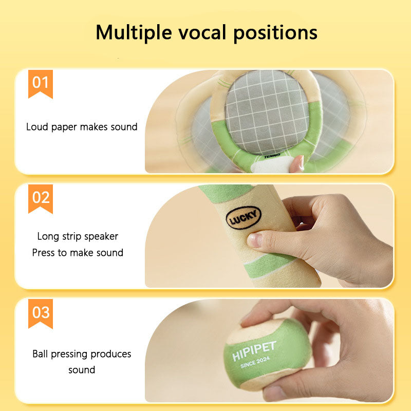 Squeaky Dog Chew Toys - Tennis Ball & Racket Set For Puppies canrusupet