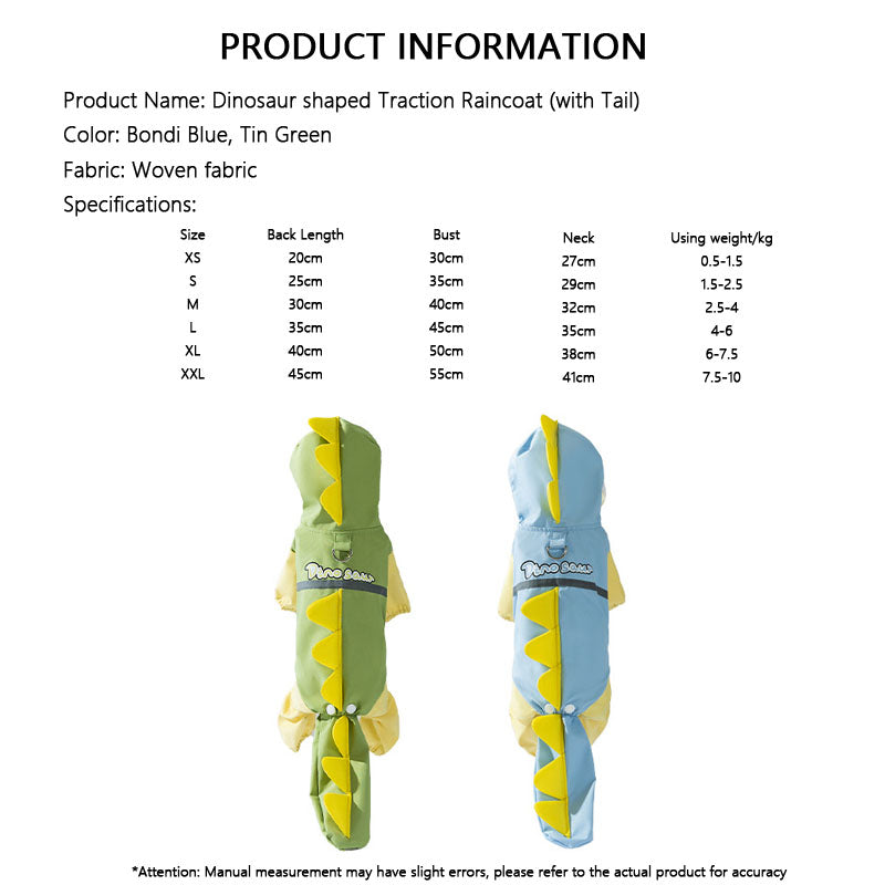 4-Leg Dog Raincoat Tail Protector - Dino Style Waterproof canrusupet