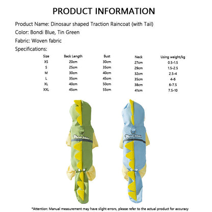4-Leg Dog Raincoat Tail Protector - Dino Style Waterproof canrusupet