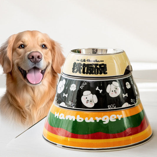Cartoon Print Stainless Steel Dog Bowl For Large/Medium Dogs canrusupet