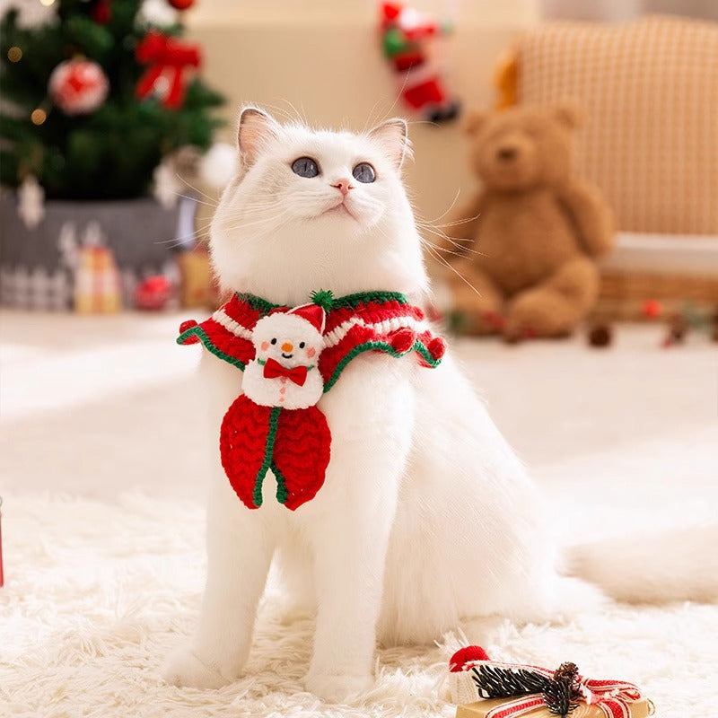 Christmas Winter Snowman Knit Dog Collar For Small Dog & Cat canrusupet