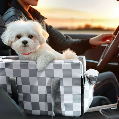 Dog Car Seat Plaid Travel Bed, Portable Pet Carrier For Cars canrusupet