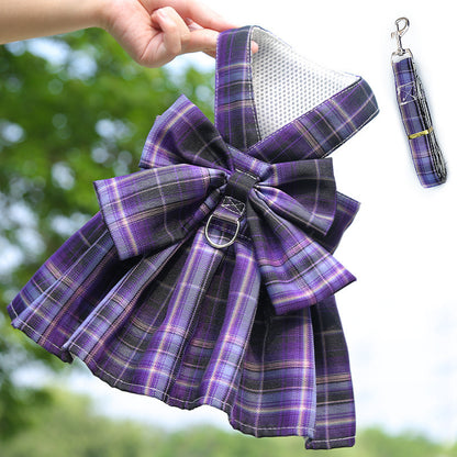 Pet JK Dress Harnesses Plaid Skirt Puppy Girl Dog Clothes For Small Medium Dogs - canrusupet