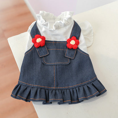 Dog Or Cat Clothes Little Red Flower Suspenders Dress - canrusupet