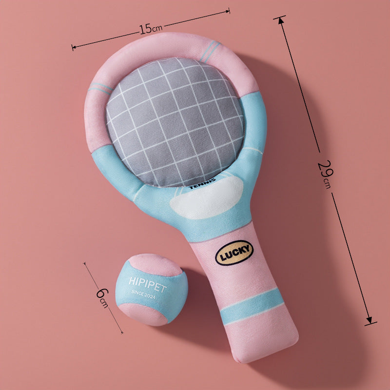 Squeaky Dog Chew Toys - Tennis Ball & Racket Set For Puppies canrusupet