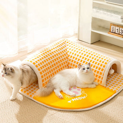 Cat Paw Pattern Sector Tunnel Style Thickening Cat Bed canrusupet