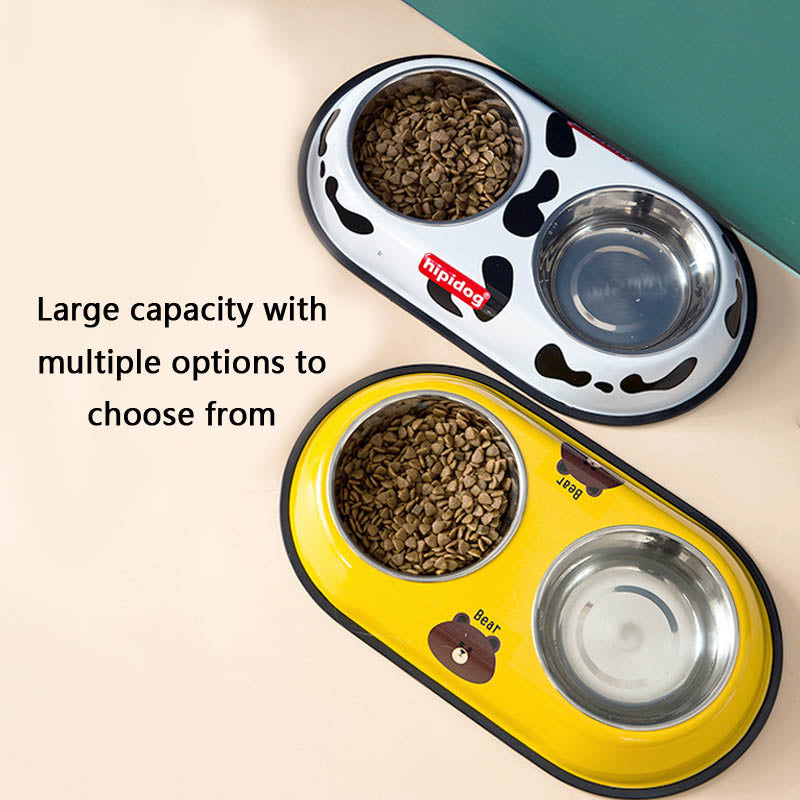 Cartoon Double Bowl Style Stainless Steel Dog Bowl For Pet canrusupet