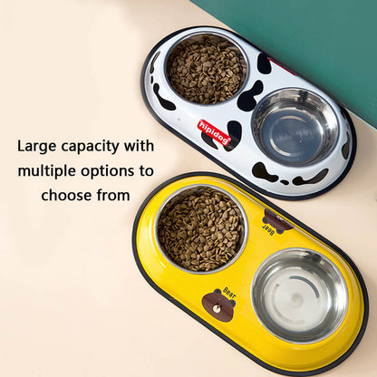 Cartoon Double Bowl Style Stainless Steel Dog Bowl For Pet canrusupet