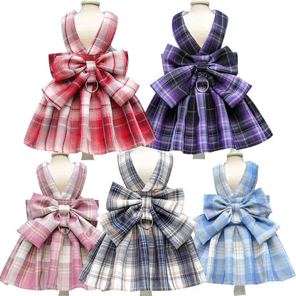 Pet JK Dress Harnesses Plaid Skirt Puppy Girl Dog Clothes For Small Medium Dogs - canrusupet