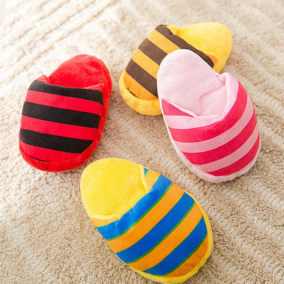 Striped Plush Squeaky Dog Toy Slippers - Durable Chew Toys canrusupet