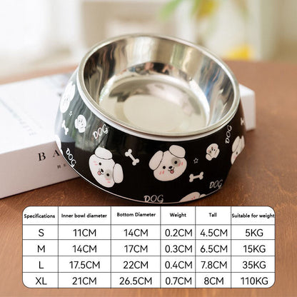 Cartoon Print Stainless Steel Dog Bowl For Large/Medium Dogs canrusupet