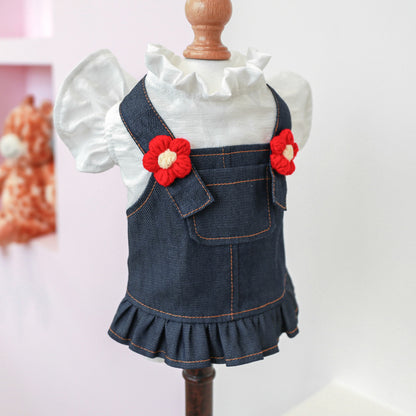 Dog Or Cat Clothes Little Red Flower Suspenders Dress - canrusupet