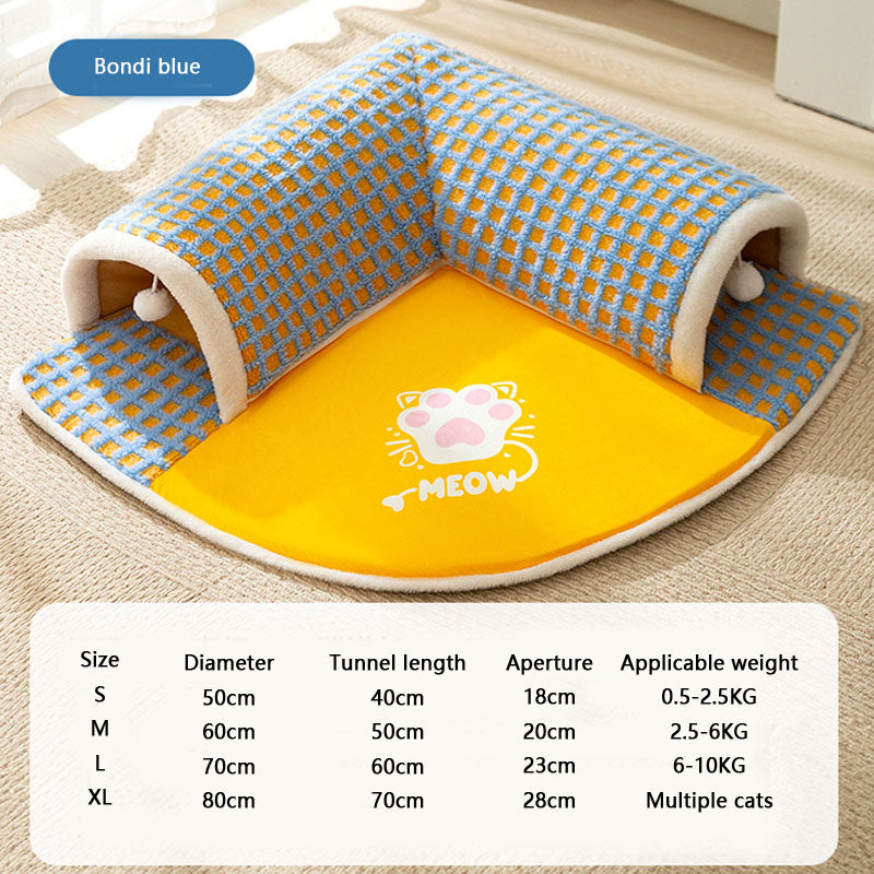 Cat Paw Pattern Sector Tunnel Style Thickening Cat Bed canrusupet