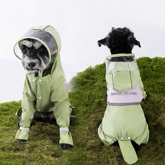 Dog Raincoat 4-Leg Waterproof Full-Cover W/Tail - Small Dogs canrusupet