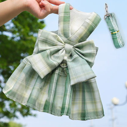 Pet JK Dress Harnesses Plaid Skirt Puppy Girl Dog Clothes For Small Medium Dogs - canrusupet