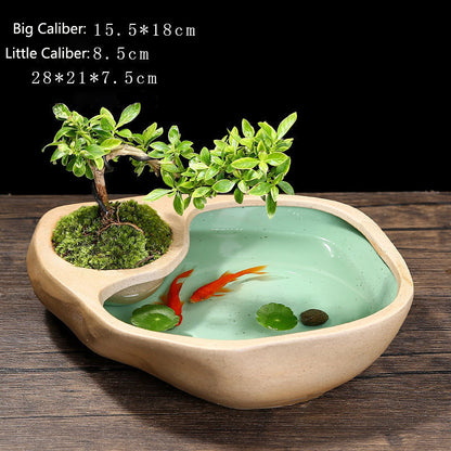 Fish Pond Ancient Landscaping Small Fish Tank Ecological Hydroponic Pond Bowl Basin - canrusupet