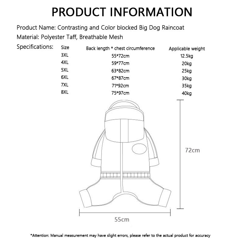 Waterproof Dog Raincoat For Large Dogs - Color-Block Design canrusupet
