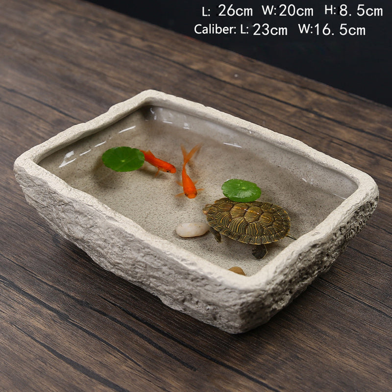 Fish Pond Ancient Landscaping Small Fish Tank Ecological Hydroponic Pond Bowl Basin - canrusupet