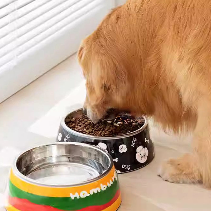 Cartoon Print Stainless Steel Dog Bowl For Large/Medium Dogs canrusupet