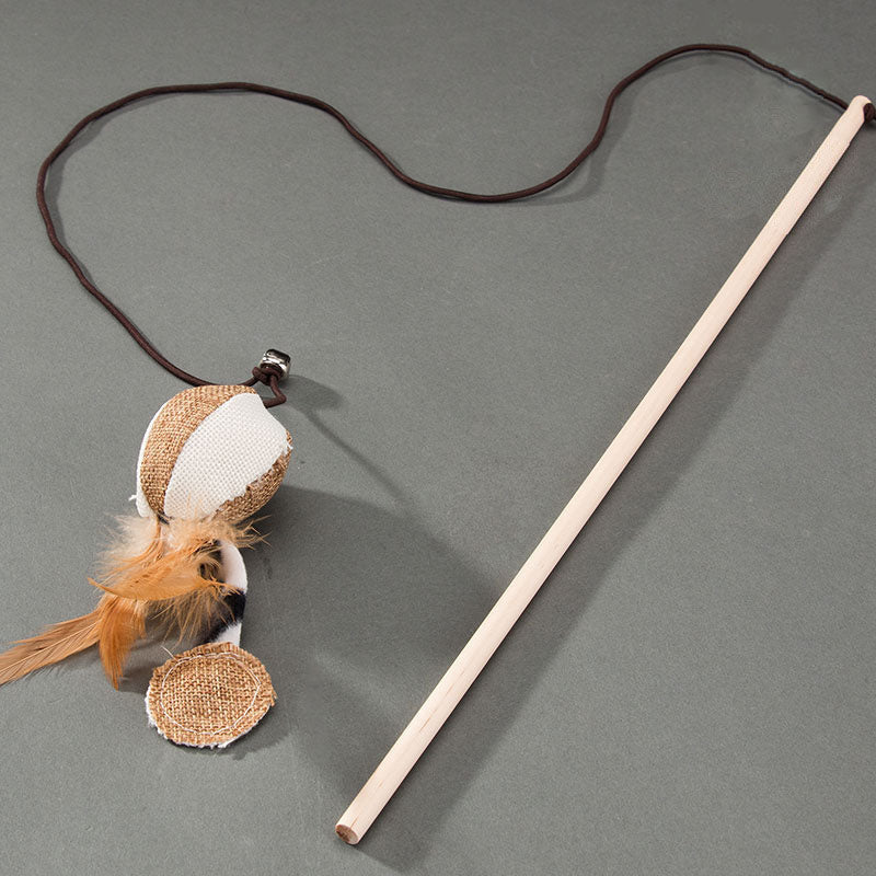 Interactive Cat Toys: Wooden Teaser Wand & Mouse Shape Toy canrusupet