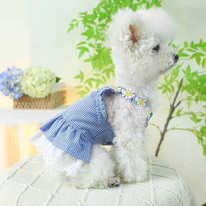 Dog Or Cat Clothes Blue Plaid Sundress. - canrusupet