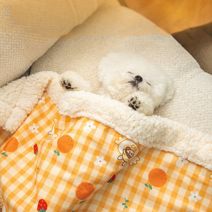 Thickened Lamb Wool Cartoon Style Dog Blanket For Pet canrusupet