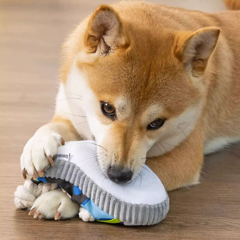 Squeaky Dog Toys | Candy-Striped Cotton Rope Slippers canrusupet