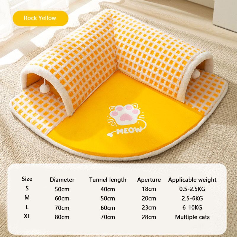 Cat Paw Pattern Sector Tunnel Style Thickening Cat Bed canrusupet