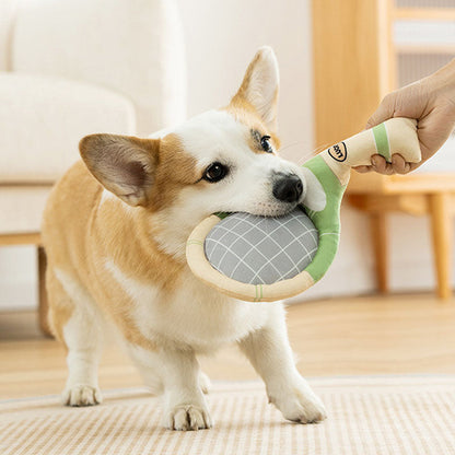 Squeaky Dog Chew Toys - Tennis Ball & Racket Set For Puppies canrusupet