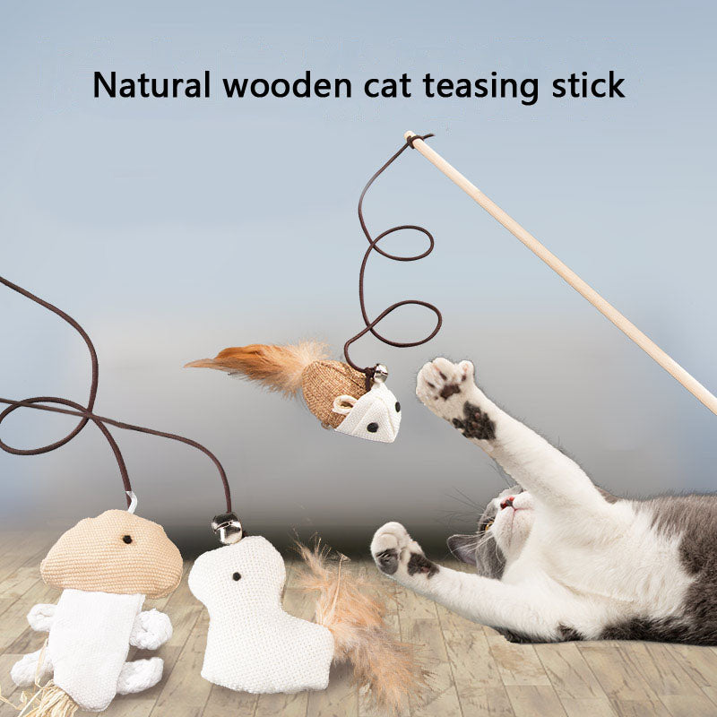 Interactive Cat Toys: Wooden Teaser Wand & Mouse Shape Toy canrusupet