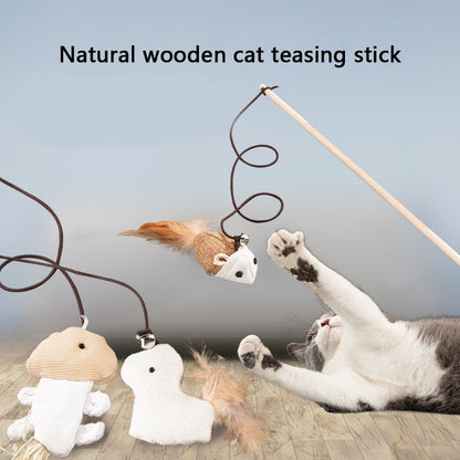 Interactive Cat Toys: Wooden Teaser Wand & Mouse Shape Toy canrusupet
