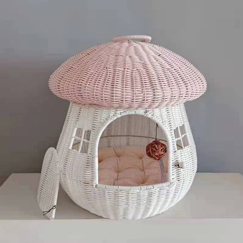 Multi-purpose Pet Nest Rattan Nest Mushroom House Cat Cage - canrusupet