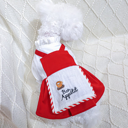 Pet Dog Clothes French Red Dress With Lace Collar - canrusupet