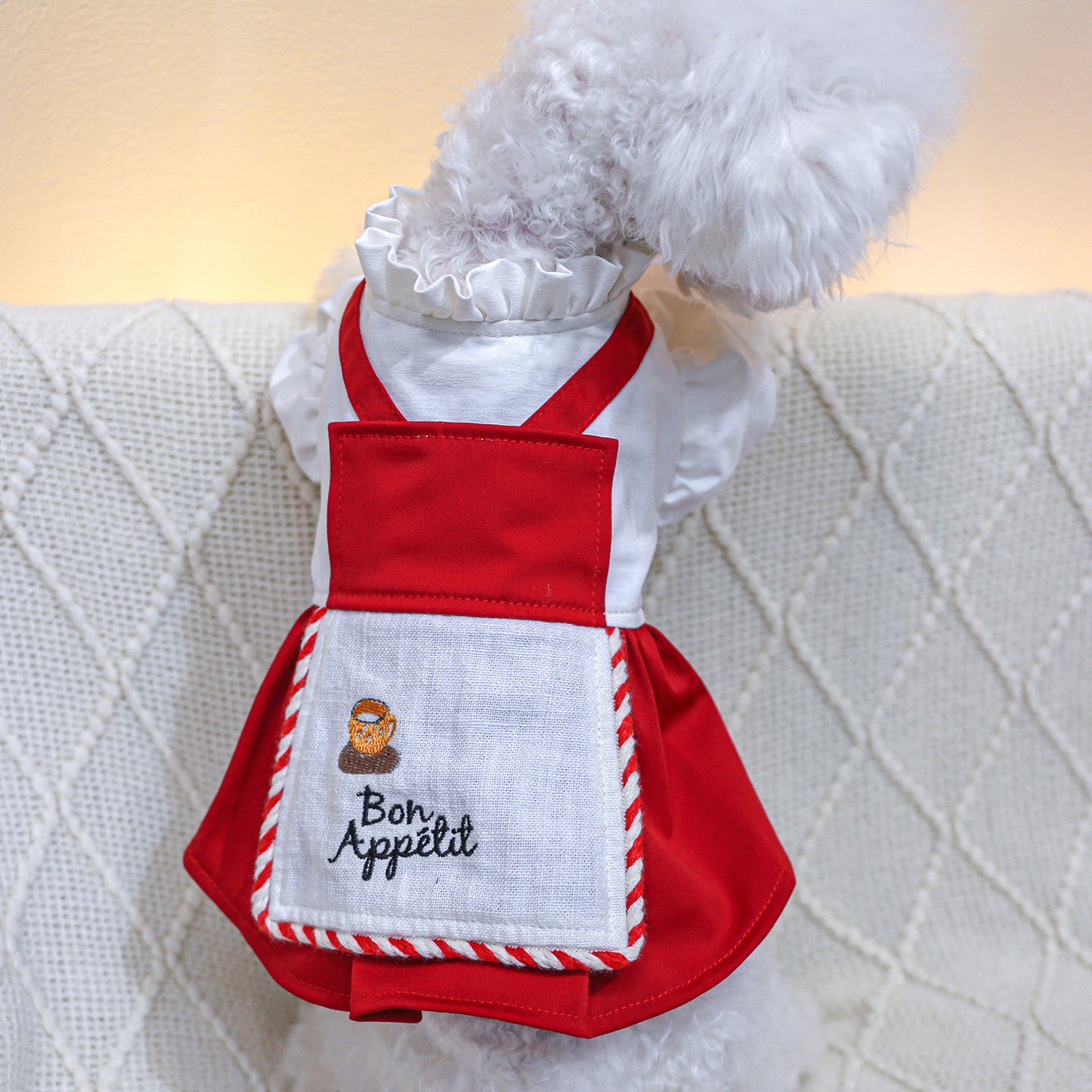 Pet Dog Clothes French Red Dress With Lace Collar - canrusupet