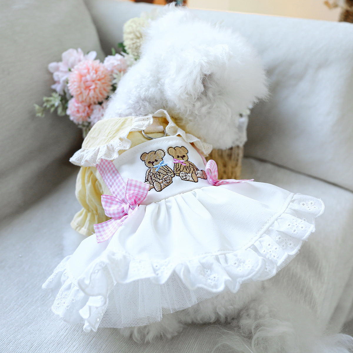 Dog Or Cat Clothes Embroidered Bear Gauze Dress - canrusupet