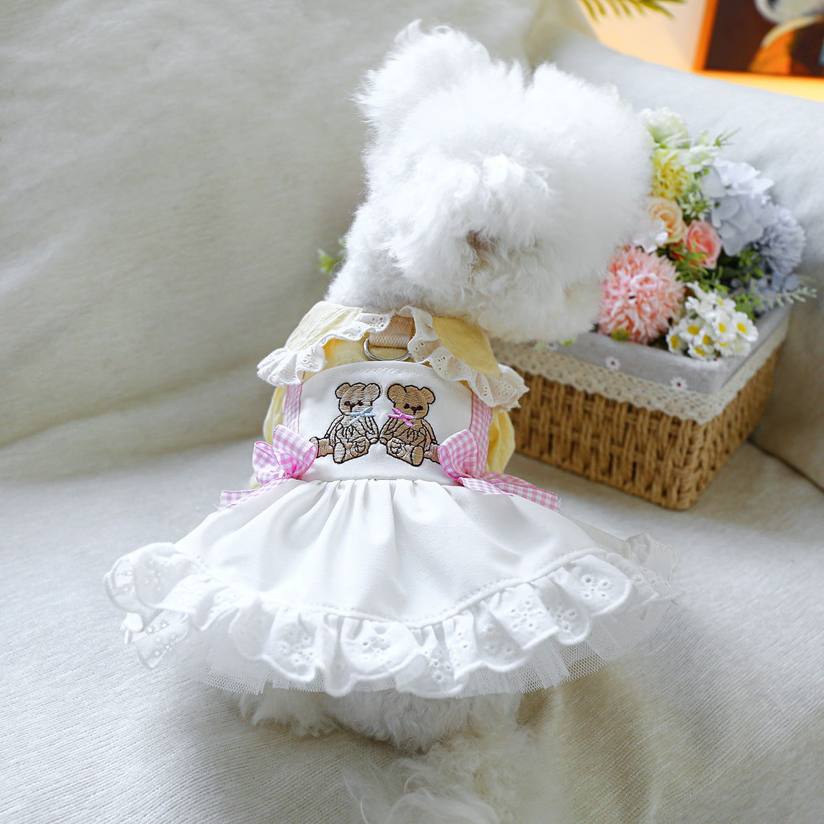 Dog Or Cat Clothes Embroidered Bear Gauze Dress - canrusupet