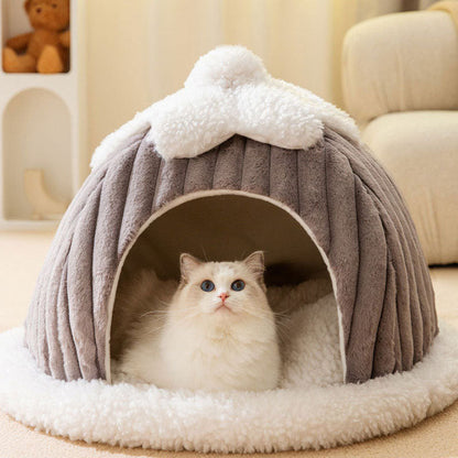 Arctic Snowhouse Enclosed Pumpkin Style Cat Bed For Pet canrusupet