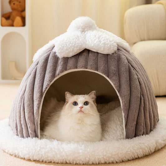 Arctic Snowhouse Enclosed Pumpkin Style Cat Bed For Pet canrusupet